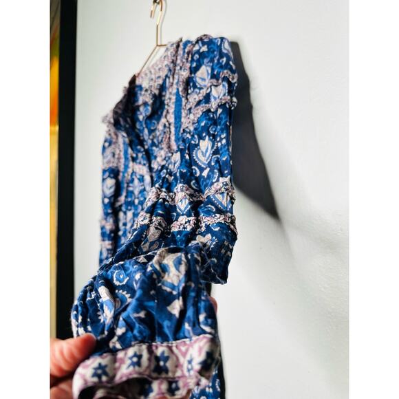 SEA NEW YORK Brigitte Blue Printed Border Ruffle Romper Size 2 - Picture 6 of 9